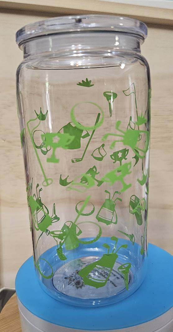 16 oz golf themed plastic tumbler
