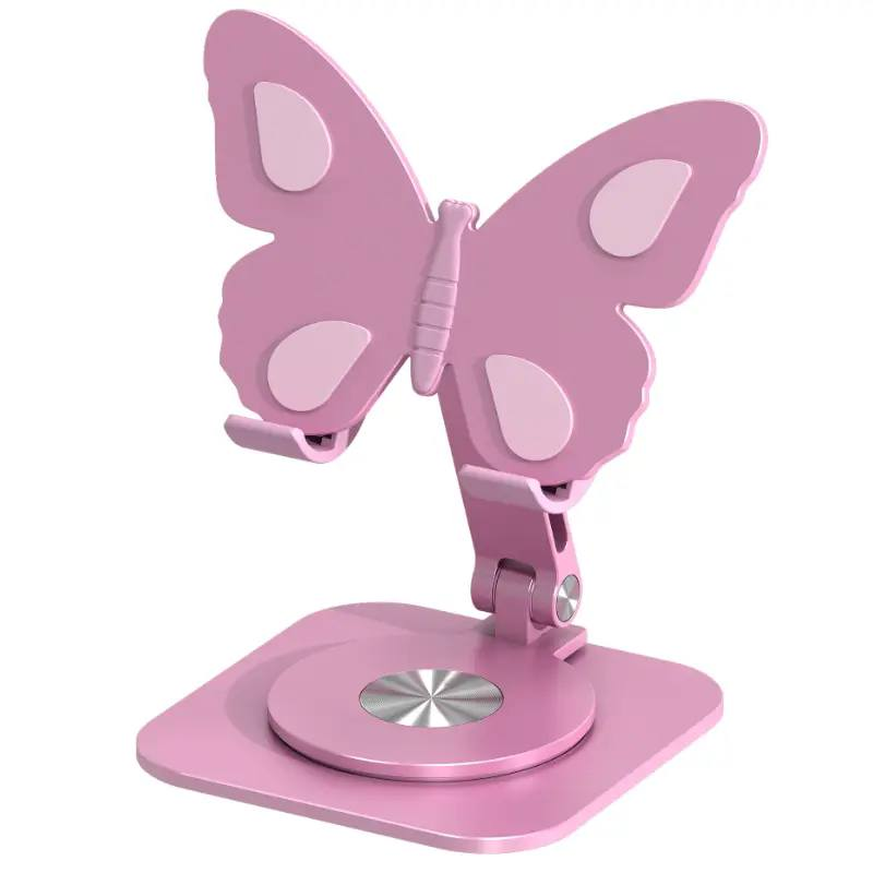 Pink butterfly metal tablet stand