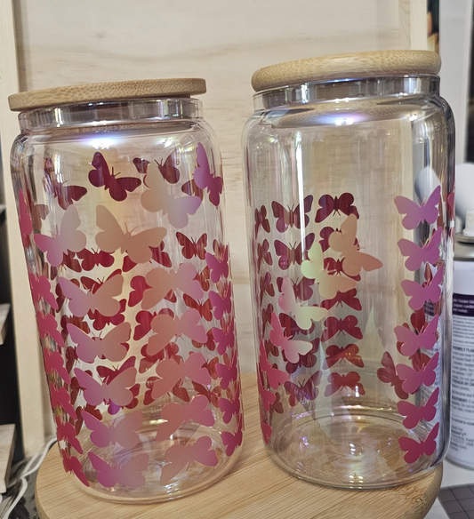 2 piece 16oz shimmering butterfly glass tumbler