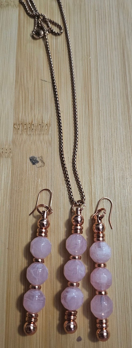 PINK/ROSE GOLD EARRINGS AND NECKLACE SET