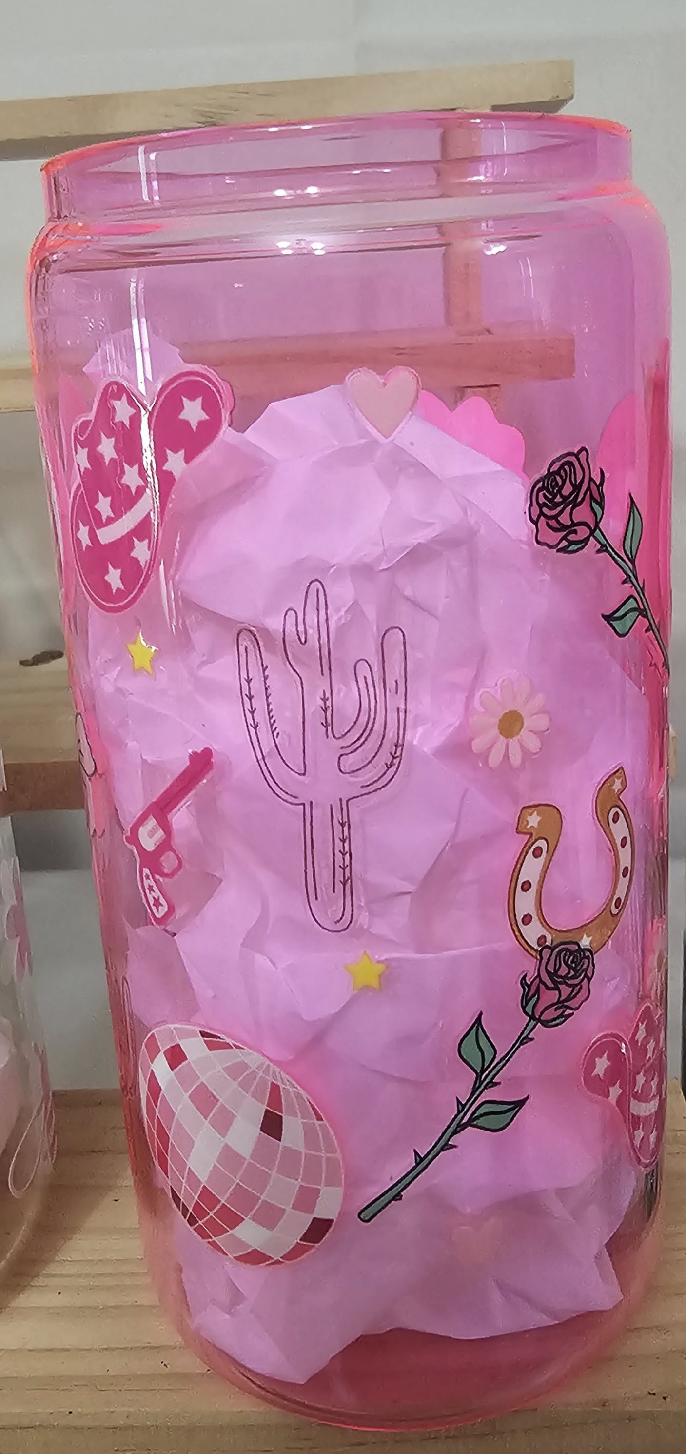 16 oz pink glass tumbler