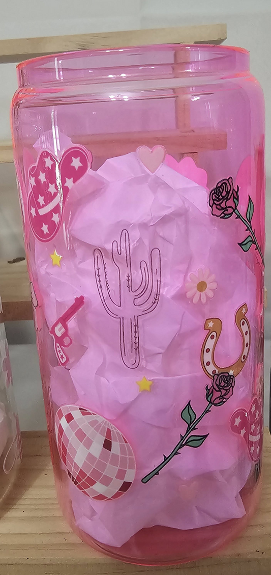 16 oz pink glass tumbler